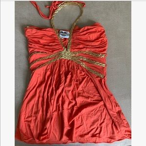 SKY Inspired Jagger Halter Coral Pink Gold Top